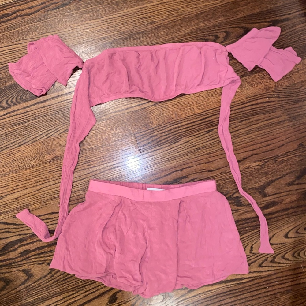 Off The Shoulder Bardot Ruffle Short/Crop Top Set